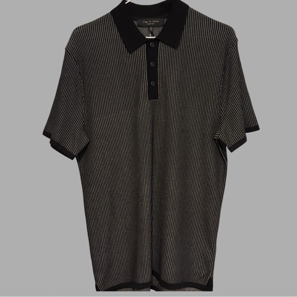 Men's RAG & BONE Black Sweater Polo Shirt, SIZE MEDIUM